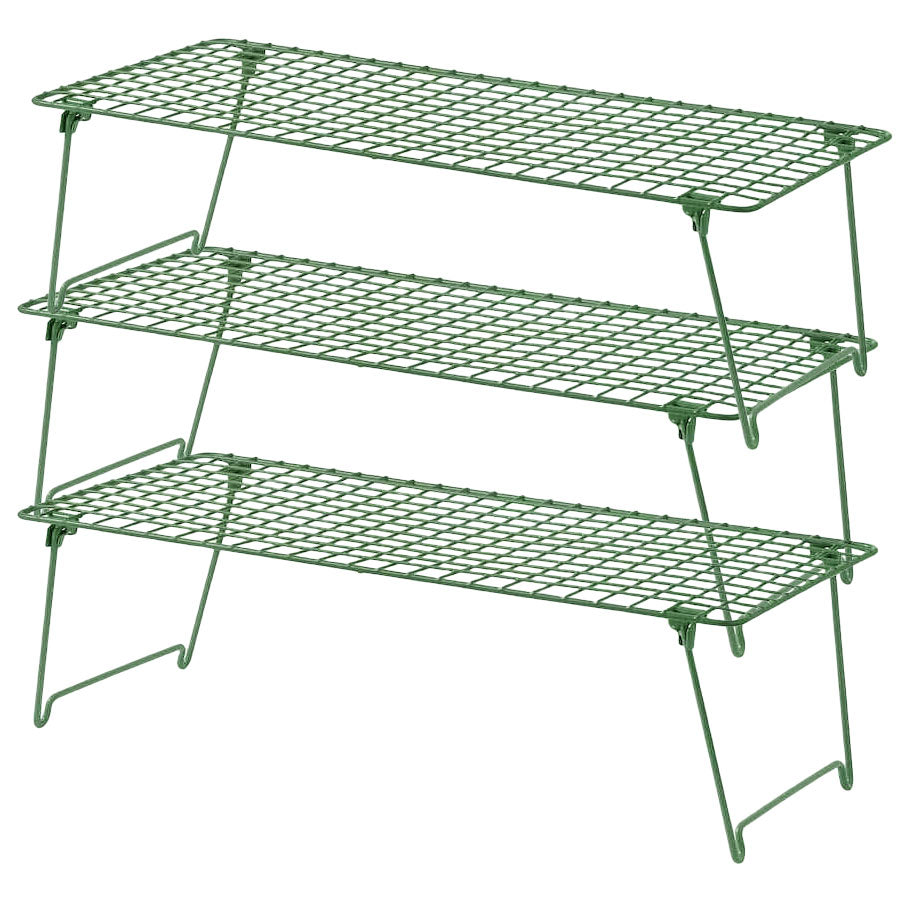 3x Ikea GREJIG Steel Shoe Rack Foldable Stackable Shoe Shelf 58x27cm, grey/green