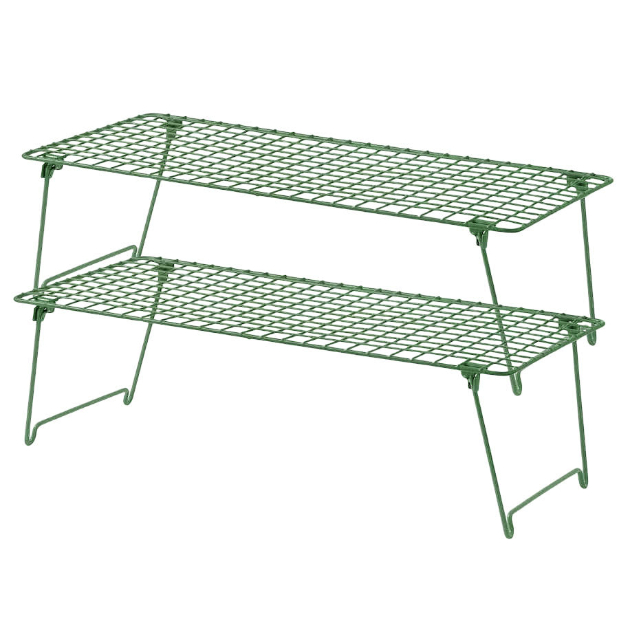 2x Ikea GREJIG Steel Shoe Rack Foldable Stackable Shoe Shelf 58x27cm, grey/green