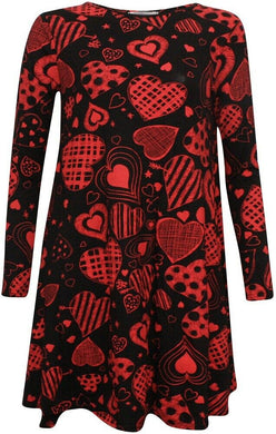 New women long sleeves love heart swing dress size 8