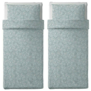 2x Ikea TRADKRASSULA Single Quilt/Duvet Cover Set,150x200cm White/Green