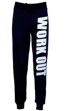 New Work Out Printed Full Length Active Joggers Gym Fitness [Navy L/XL]