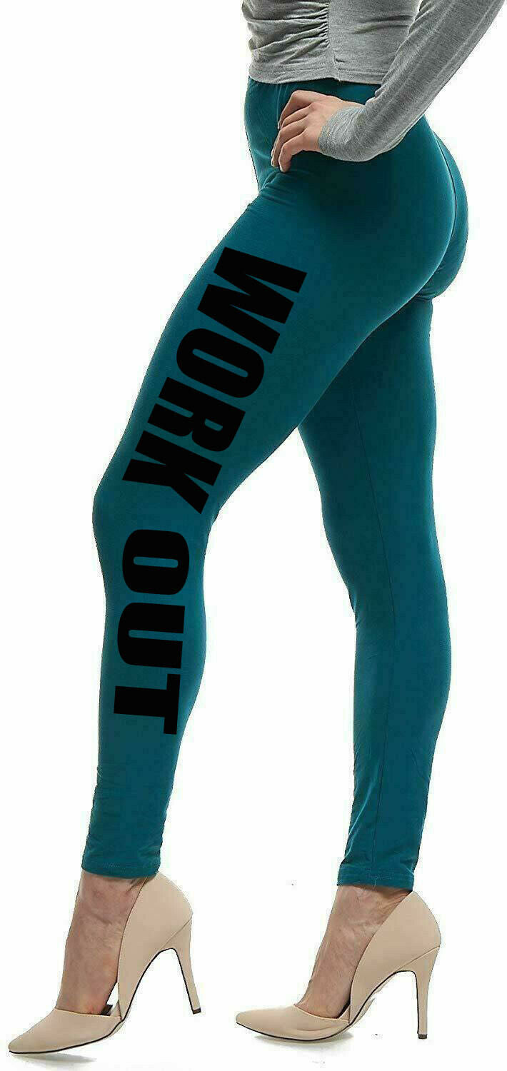 New Women Work Out Print Legging Tight Pants Size [M/L 10-12] Teal/Black