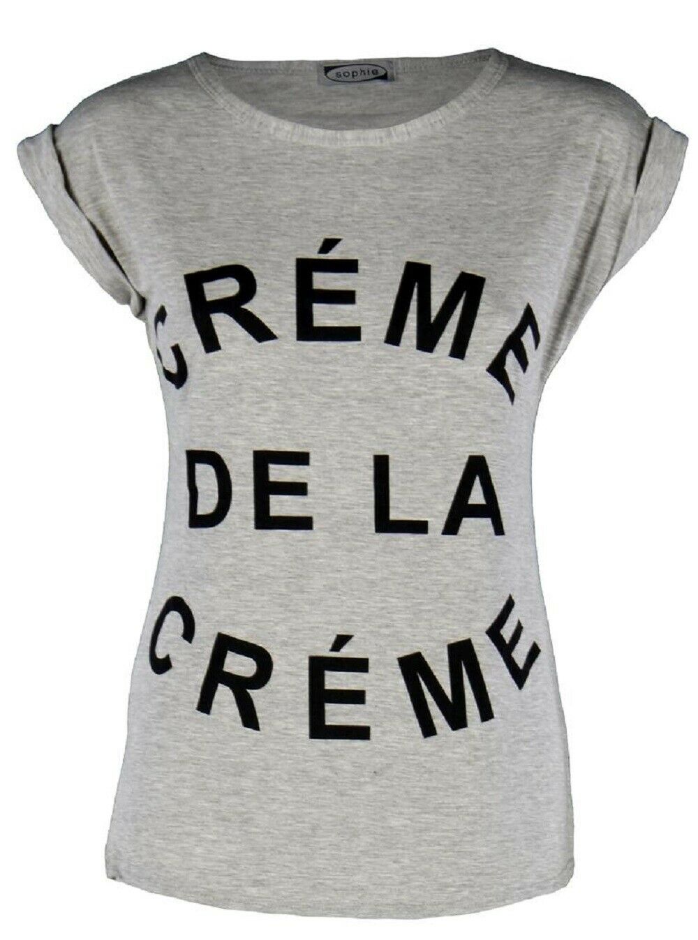 New Women Folded Short Sleeve Creme De La Creme T Shirt, Grey