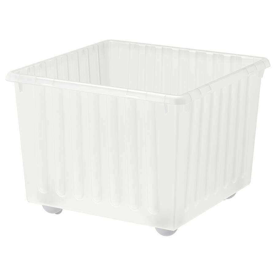 2x Ikea VESSLA Storage crate with castors, white 39x39cm