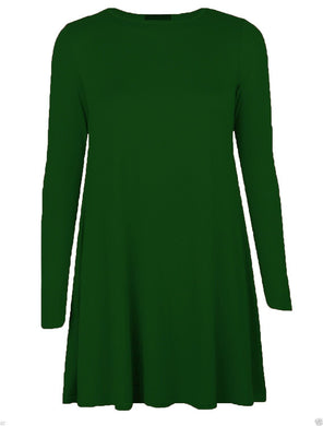 Women Ladies Long Sleeve Flared Swing A Line Smock Skater Dress  Jade green XXL