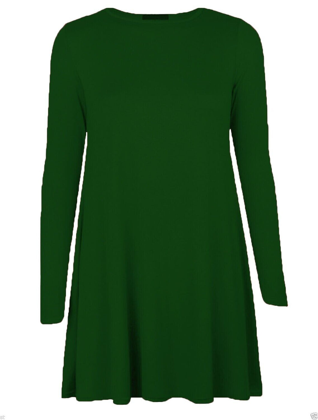 Women Ladies Long Sleeve Flared Swing A Line Smock Skater Dress  Jade green XXL