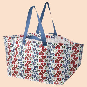 2x New VINTERFINT Christmas Carrier bag only, heart pattern blue/red, 71 L