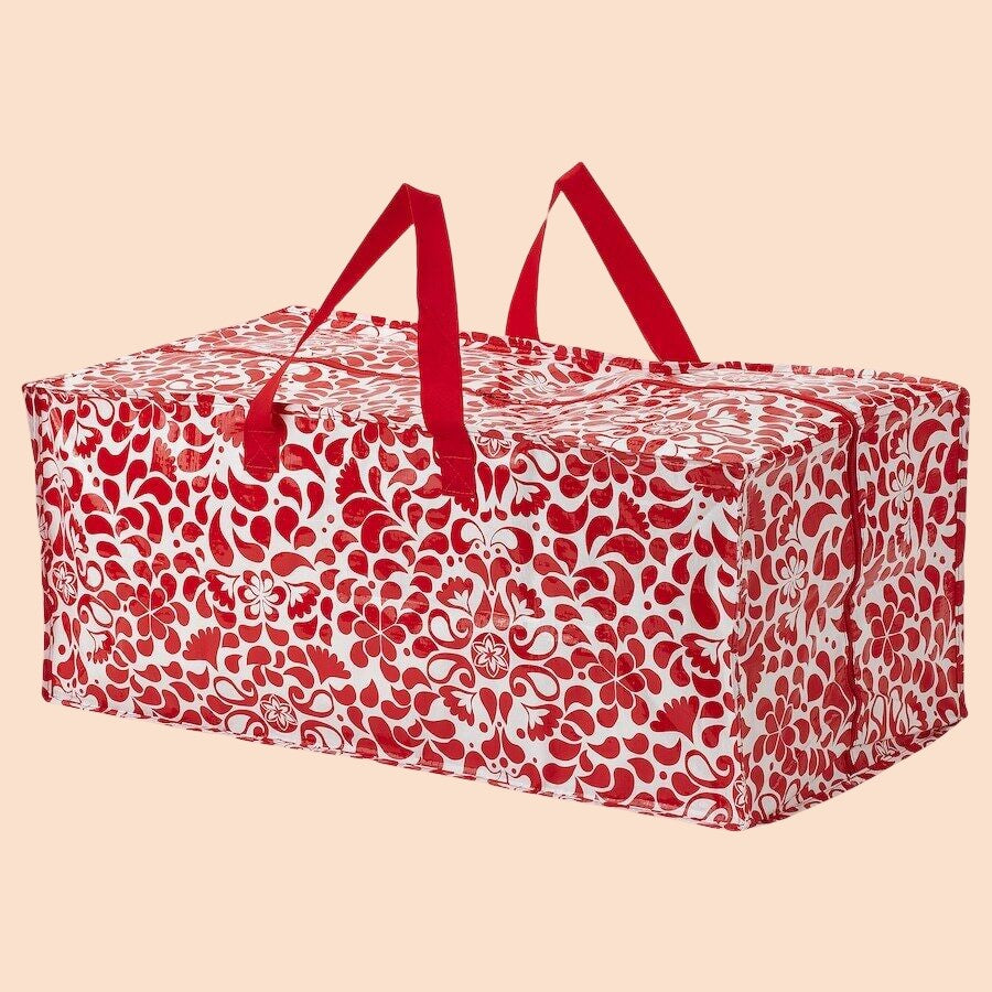 2x New VINTERFINT Christmas Storage bag, floral pattern red, 76 L,