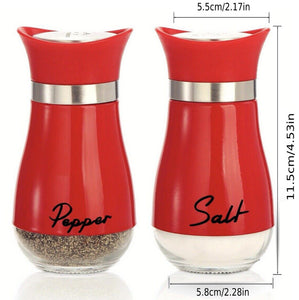 2pcs New Lovely Salt And Pepper Shakers Pots Dispensers Cruet Jars Set, Red
