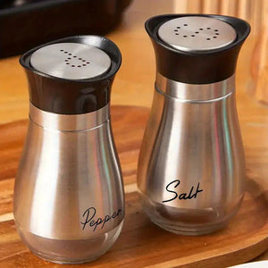 2pcs New Lovely Salt And Pepper Shakers Pots Dispensers Cruet Jars Set, Silver