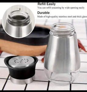 2pcs New Lovely Salt And Pepper Shakers Pots Dispensers Cruet Jars Set, Silver